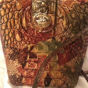 Brahmin Brown and Red Leather crossbody with Textured Finish